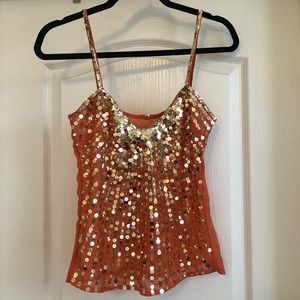 Sheer orange top with gold sequins - stunning!
